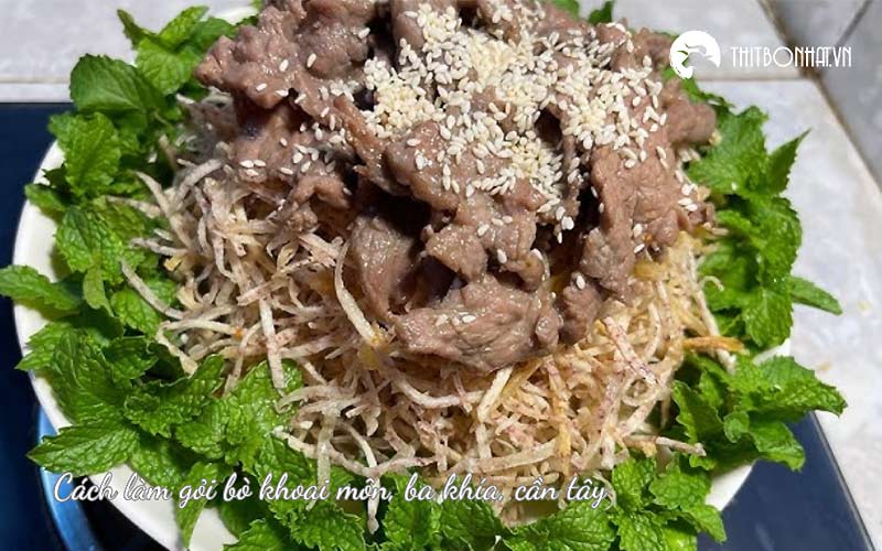 Cách làm gỏi bò khoai môn, ba khía, cần tây